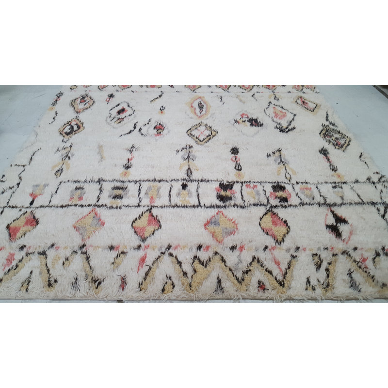 Moroccan Hand-Knotted Wool Beige/Orange Area Rug, Rectangle 8' x 10'