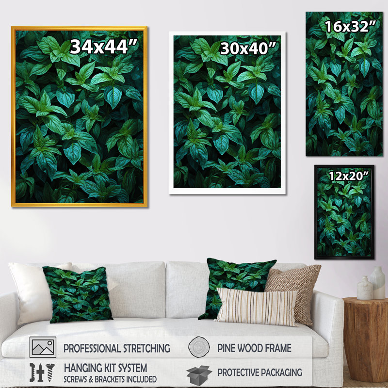 Herbes, menthe poivrée brise 3 - Art floral, Cadre simple noir, H 20 po x l 12 po x P 1 po