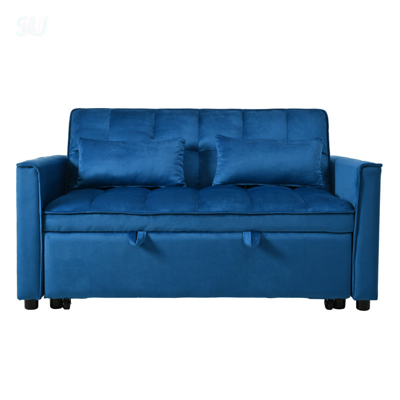 Convertible Sofa Bed, 3-In-1 Pull Out Couch With Reclining Backrest And Pillows, Ideal For Living Room, Home, Or Office, Blue