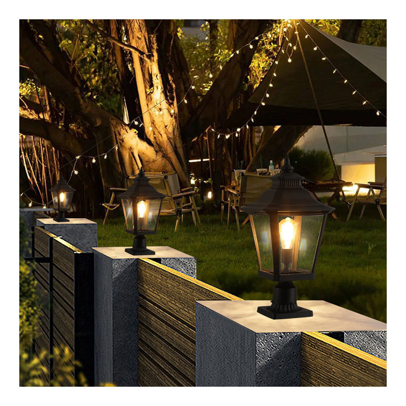 Ensemble de 2 lanternes d'extérieur 21 po (H) 21 po - Lampadaire rétro en métal noir et verre transparent pour l'éclairage de jardin, portail, allée et allée avec design élégant (ampoule non incluse)