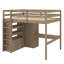 Lit mezzanine double en bois avec garde-robe intégrée, bureau, tablettes de rangement et tiroirs-575502531