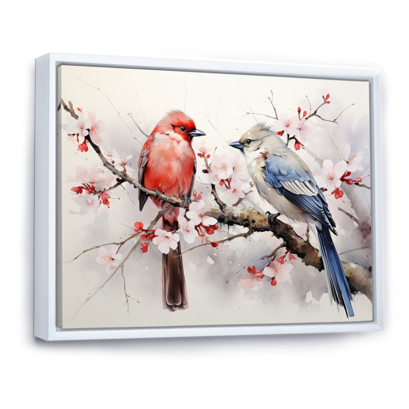 «Asian Art Sumi Bird Serenity V», reproduction d'art, H 34 po x l 44 po x P 1,5 po, Cadre flottant blanc