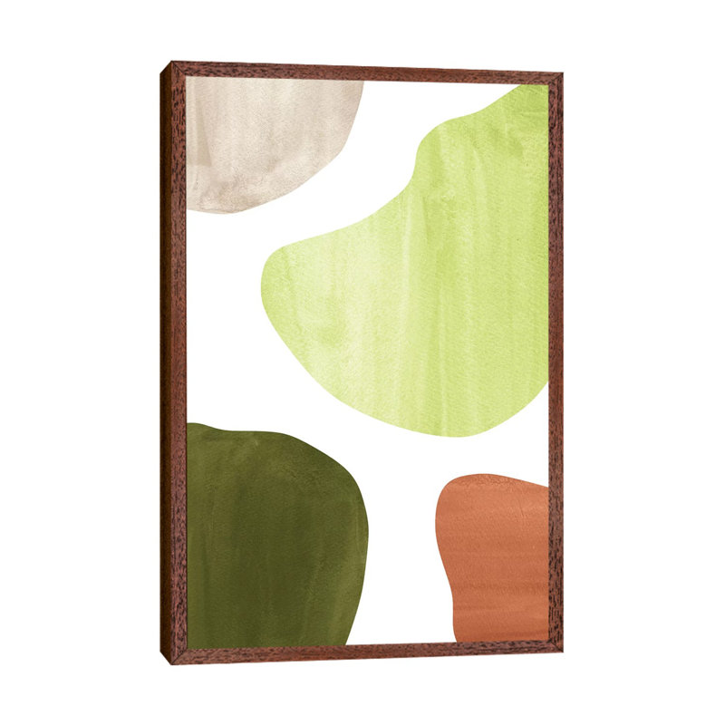 Olive Green Shapes by Whales Way - Painting on Canvas, Classic Brown Wood Framed, 66.04cm H x 45.72cm W x 3.81cm D