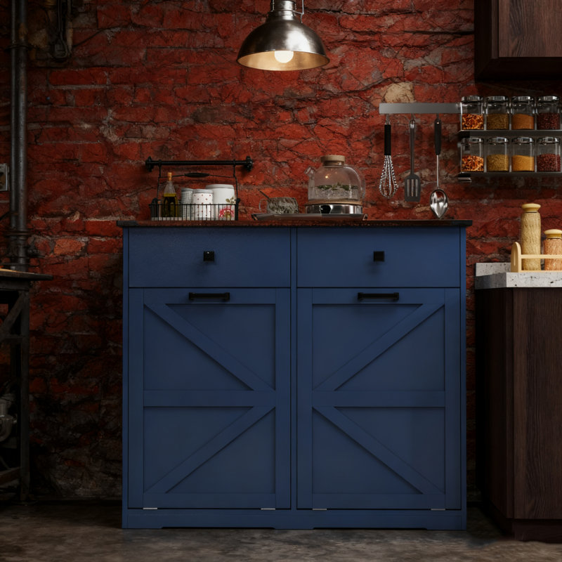 Armoire poubelle Farmhouse Double Tilt-Out, Bleu marine antique