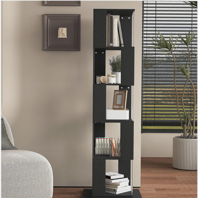 Bibliothèque rotative à cinq niveaux, bibliothèque simple de style piédestal avec panneau en acrylique, bibliothèque créative multifonctionnelle pour étudiants