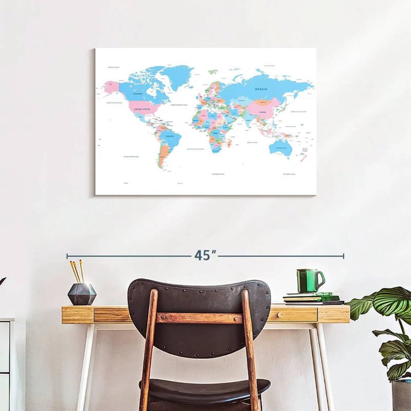 Keiri Pastel Countries World Map, 24" H x 36" W