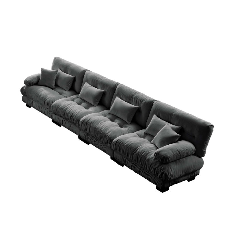 4-Seater Modular Deep Seat Sectional Sofa Couch, Gray Chenille