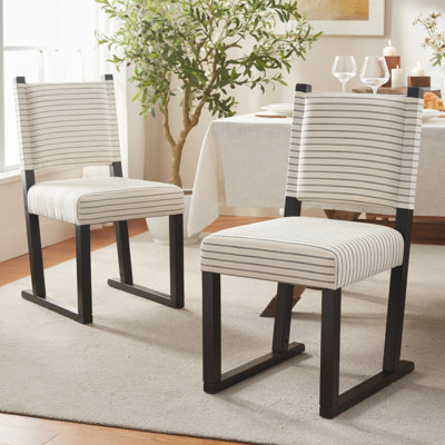 Modern Striped Dining Chairs, Solid Wood Sled Legs in Black (Set of 2)