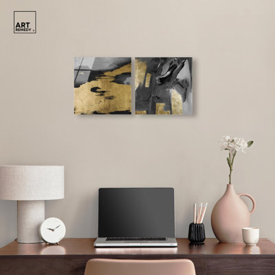 Glamour noir et doré, ensemble de 2 reproductions d'art en acrylique sur toile par Art Remedy, prêt à accrocher, 12 x 12