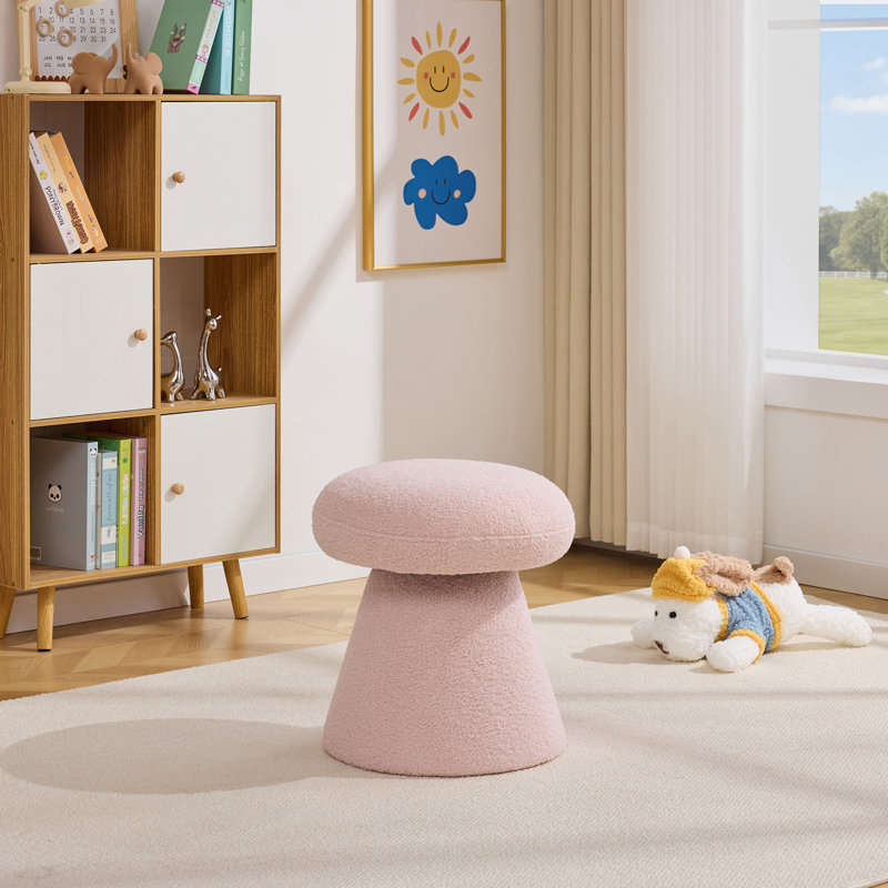 Petit repose-pieds pivotant à 360 ° en forme de champignon à rembourrage doux, tabouret de changement de chaussures, tabouret de maquillage pour coiffeuse d'une hauteur de 27 à 28 po