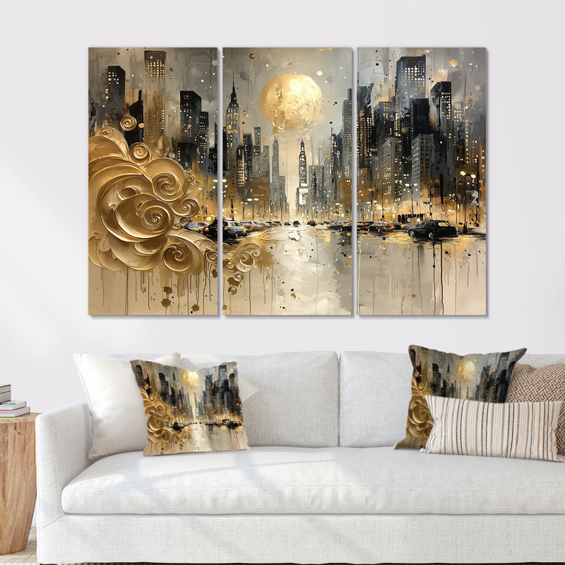 Ensemble de salon Broadway Buzz New York City I - New York City Wall Art, Métal métal, H 32 po x l 48 po x P 1 po