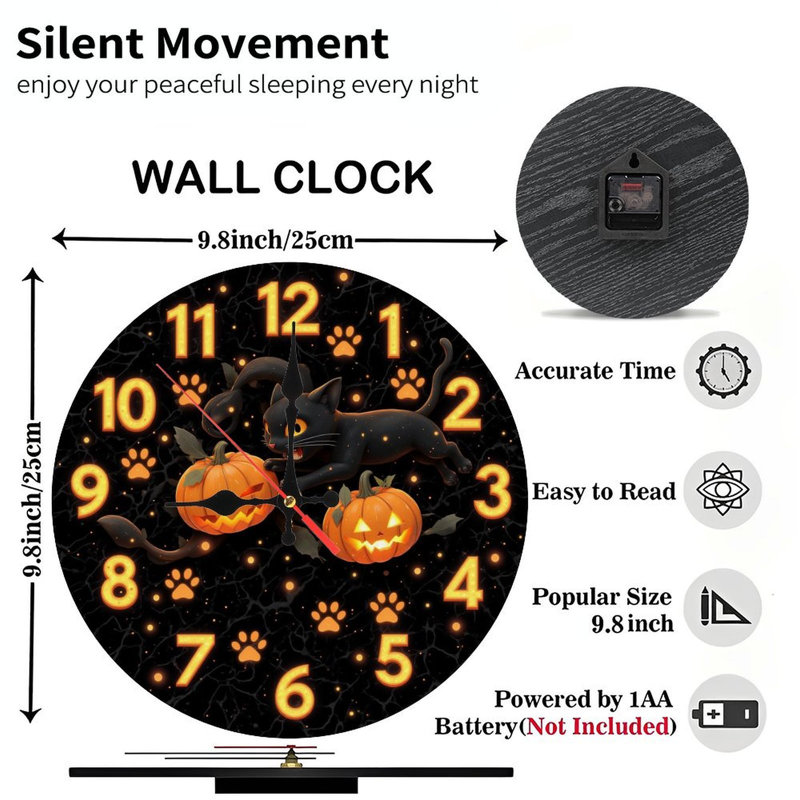 Horloge d'Halloween pour chat 