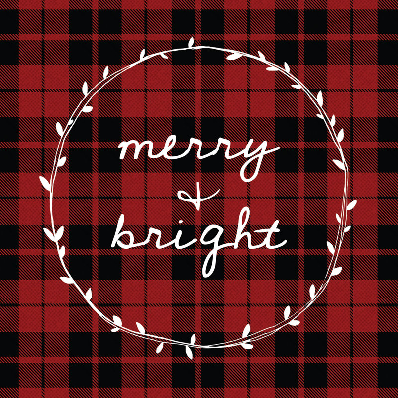Buffalo Check Plaid Merry Bright Wreath - Wrapped Canvas Print, 30cm H x 30cm W