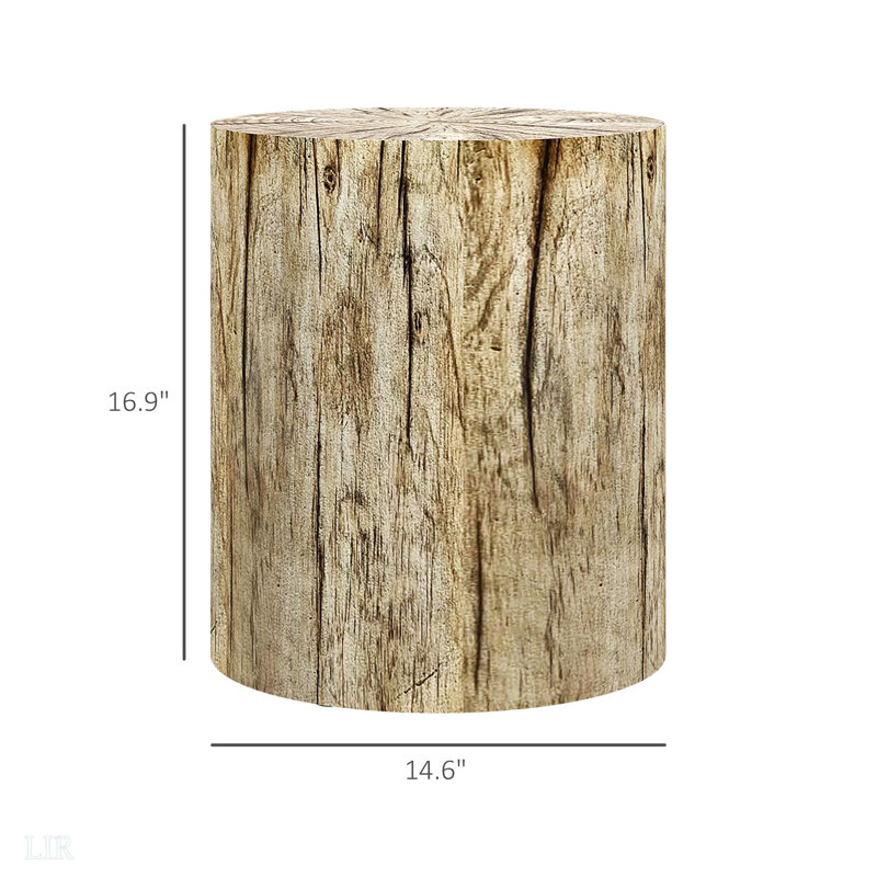 Tabouret de souche d'arbre, table d'appoint décorative avec plateau rond, table de bout en béton avec finition grain de bois, table de bout