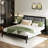 Solid Wood King Bed, Upholstered Headboard With Metal Handles-1006693194