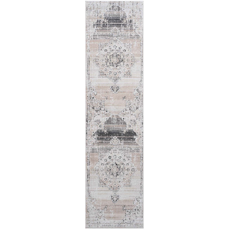 2X8 Area Rug With Cream/Beige Medallion, Non-Shedding, Stain Resistance, Improves Living Room Bedroom Dining Home Office Suits