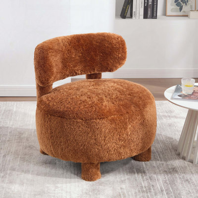 Fauteuil d'appoint sans accoudoirs en fourrure - kaki - dossier courbé - coussin de 13 po