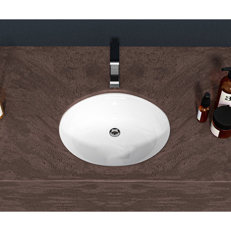 White Ceramic Undermount Bathroom Sink With Overflow - 19"X16", Oval, Stain-, Modern Fixture 19X16 Inches, Overflow, Stain , Chic Style