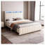 Ensemble de chambre à coucher grand lit 3 pièces avec tête de lit à DEL, 2 tables de chevet, cadre de lit tapissier beige