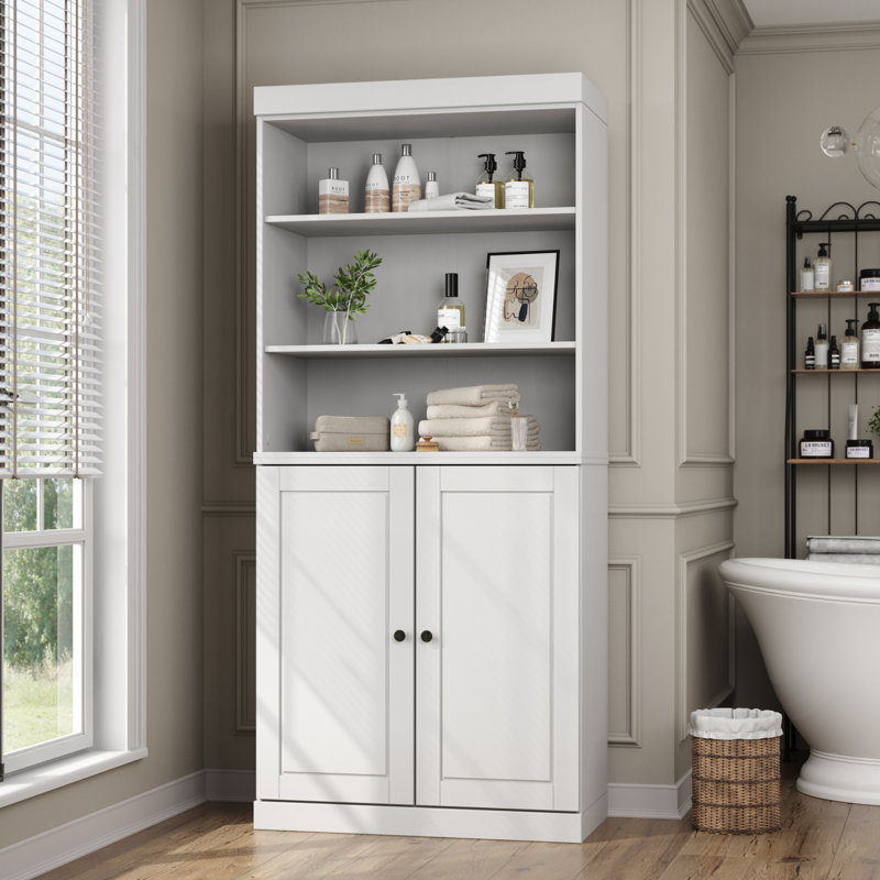 Palace Imports 100% Solid Wood Bathroom Storage Cabinet, Raised Panel Doors, Adjustable Shelves, 32" Wide, 71.5" Tall, White