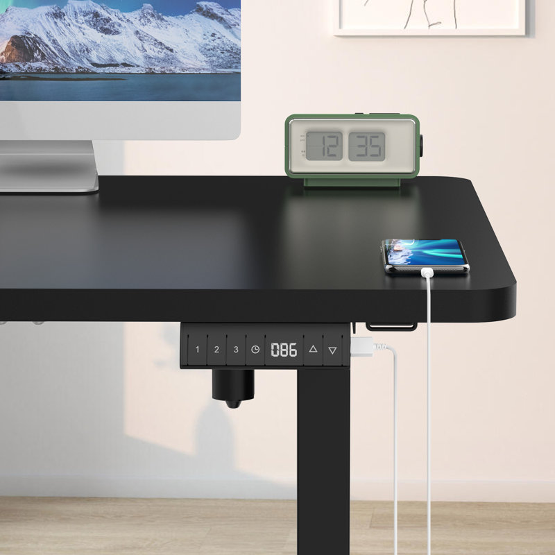 Dionysius Electric Height Adjustable Standing Desk, Black, All Black, 140cm x 70cm