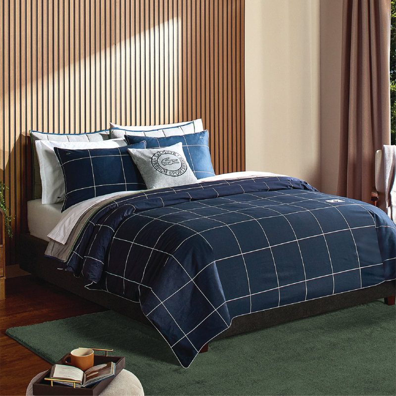 Ensemble d'édredon 2 pièces Lacotte, Édredon simple et 1 taie décorative, Carreaux de tennis bleu marine