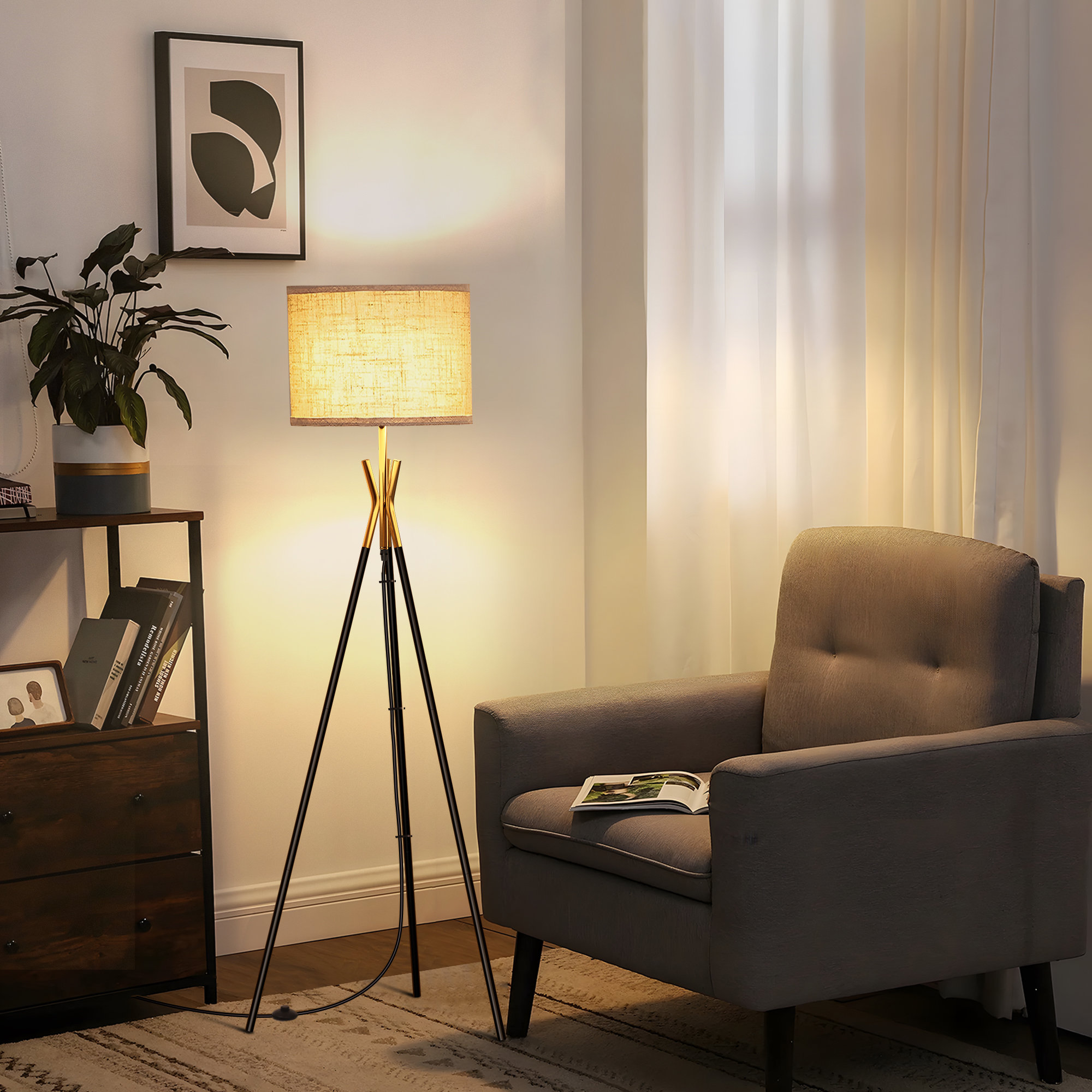 Winston Porter Khrithick 52" Tripod Floor Lamp for Living Room ...