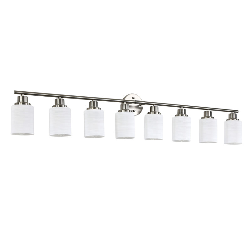 Miroir de salle de bain Modern, Nickel brossé, 8 lumières, H 10,2 po x l 52 po x P 6,3 po