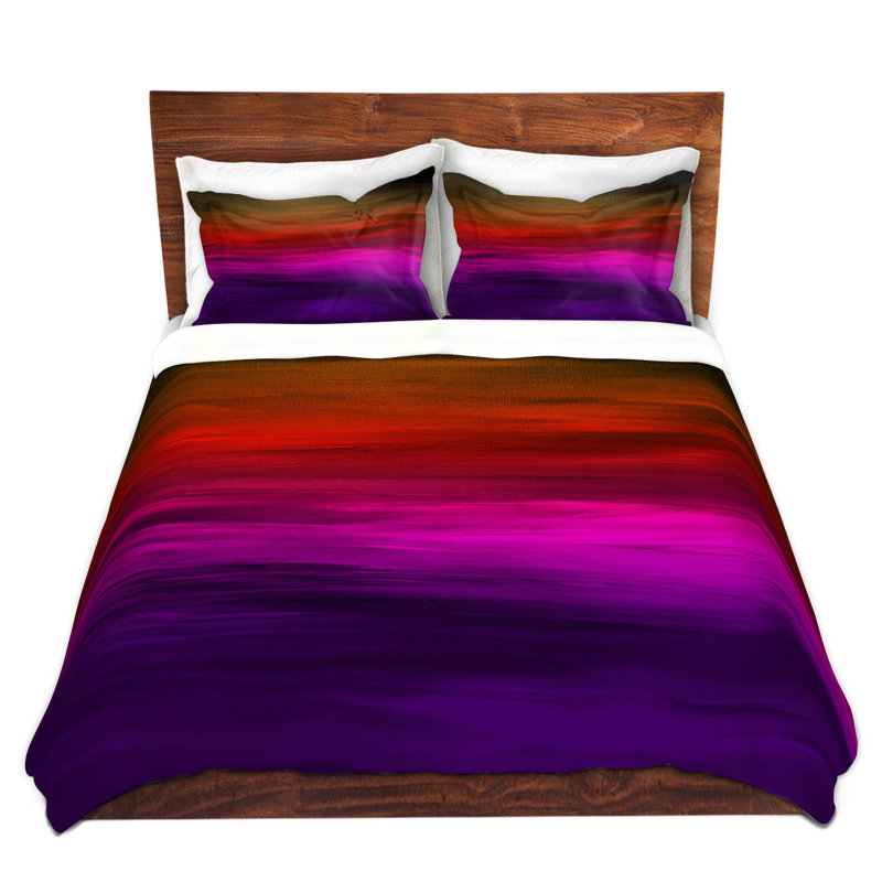 Ensemble de housse de couette Coastal Sunset, 1 housse simple + 1 taie standard, Rouge / rose / mauve