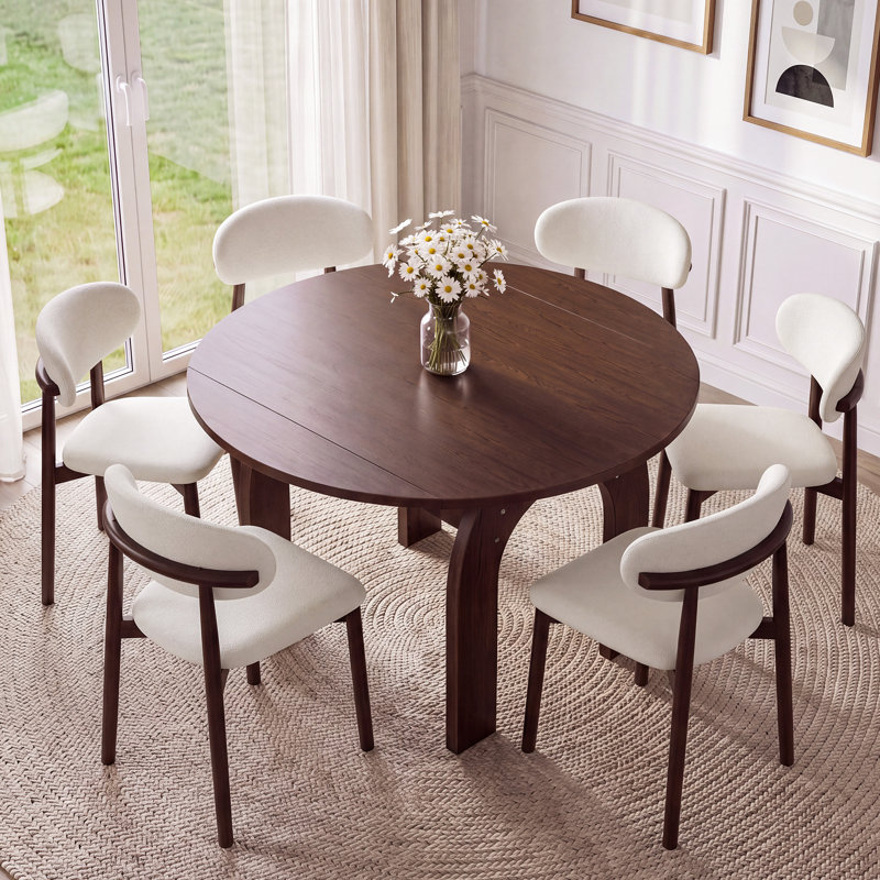 51.2" Farmhouse Extendable Solid Wood Walnut Dining Table Set of 7