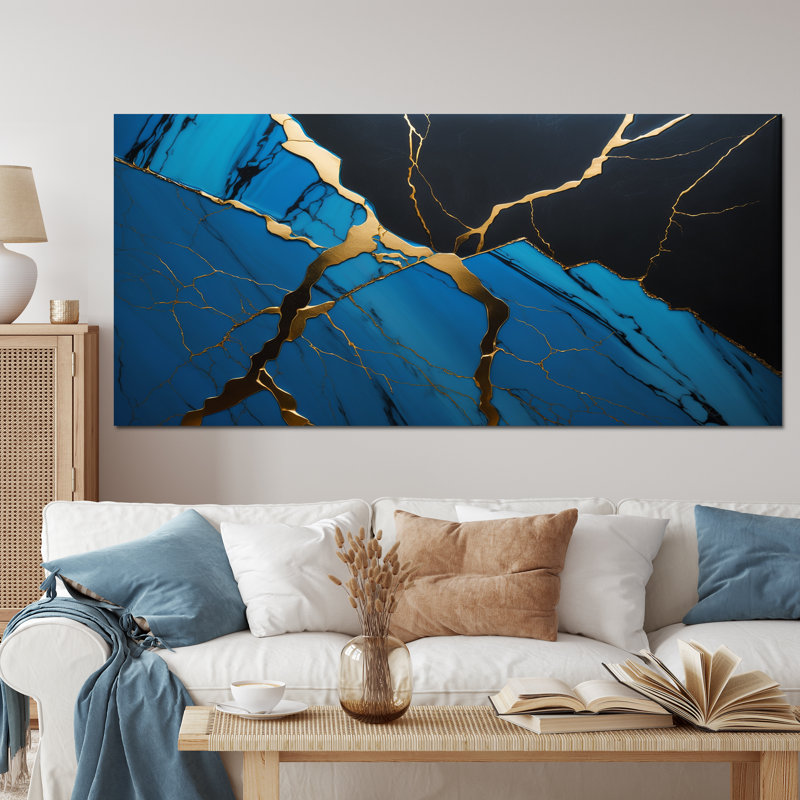«Abstract Geode Blue II», reproduction sur toile, Gold Picture Framed, 24" H x 32" W