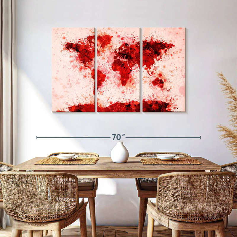 Aliaz World Map Paint Splashes Red, 36" H x 57" W