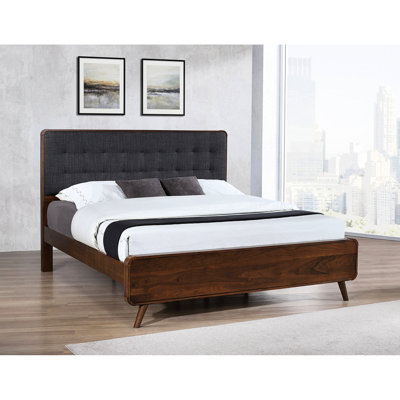 Lit à panneaux contemporain très grand en noyer foncé avec structure surélevée et conception structurée, unité de 53,32 pouces de hauteur pour la chambre à coucher, avec revêtement de style moderne et épuré, produit