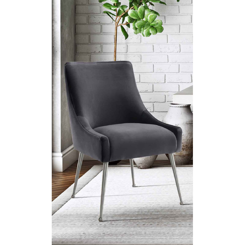 19'' H Upholstered Pine Parsons Chair, Gray Velvet, Silver