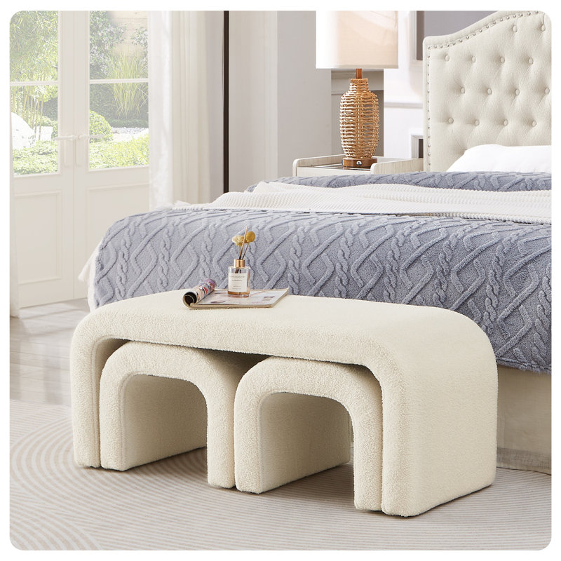 Ensemble de 3 bancs modernes en forme de U, Crème, crème