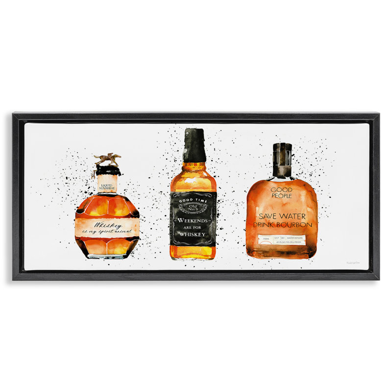 Bouteilles de whisky amusantes, H 11 po x l 25 po, Cadre flottant noir de jais