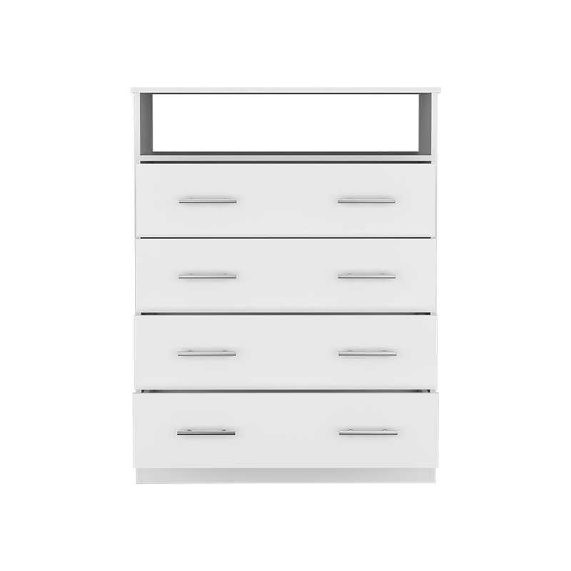 Commode à quatre tiroirs, plateau supérieur, une tablette ouverte, Blanc