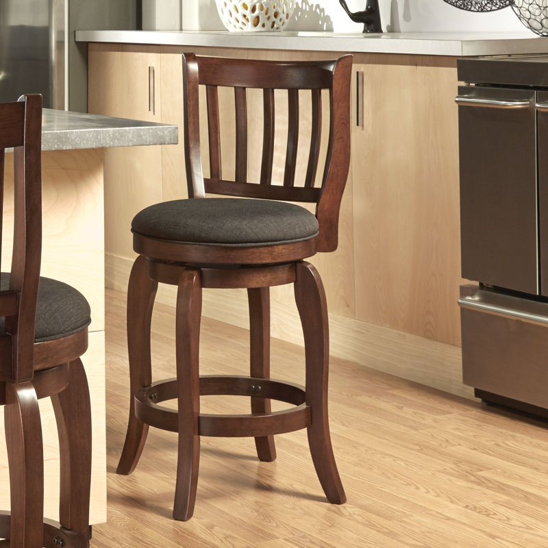 Morgan Swivel Upholstered Counter Stool with Solid Wood Frame, Dark Gray Linen, Counter Stool (24" Seat Height)