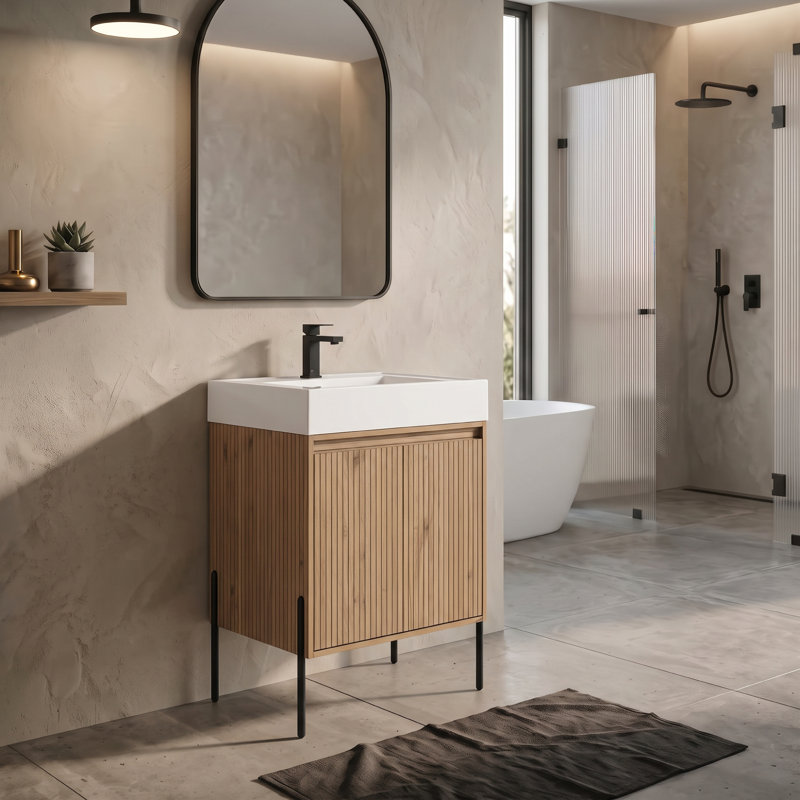 Meuble-lavabo 24 po Ebord Designs Yordana, Blanc, Chêne