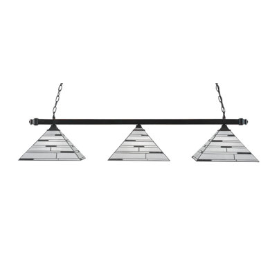 Square 3 Light Bar With 14" Pearl Ebony Art Glass