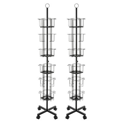 2 PCS porte-cartes de vœux noir 24 poches support rotatif 6 niveaux 360 ° Spinning présentoir pour boutique de cadeaux Mall Store