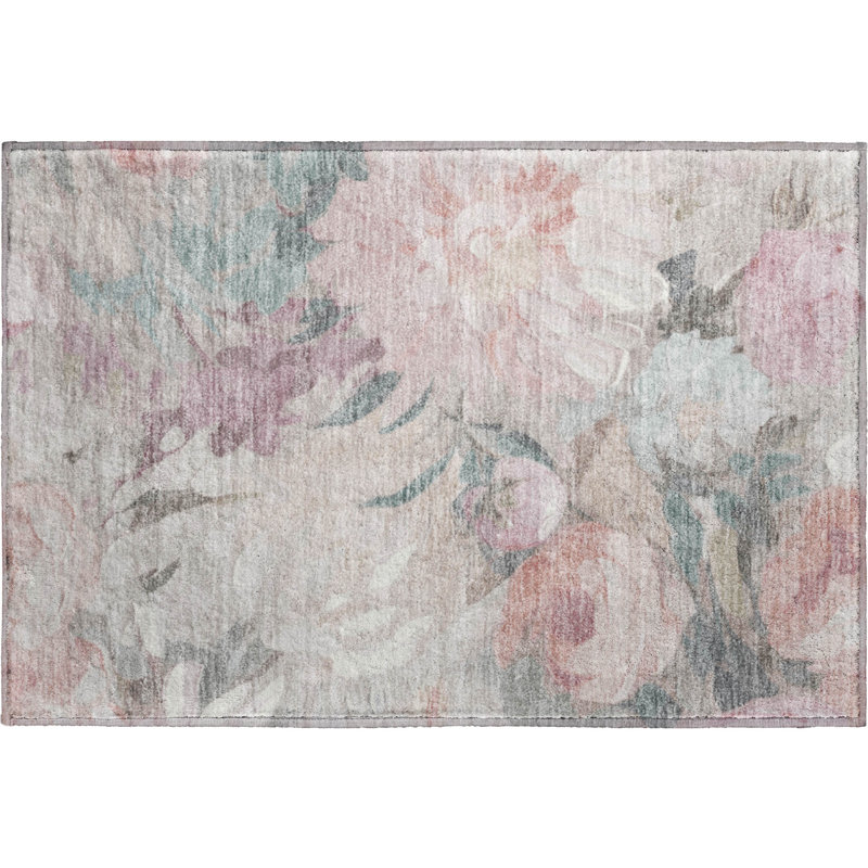 Tapis floral lavable à la machine de qualité supérieure Mayfield AMF2264, Beige, 1 pi 8 po x 2 pi 6 po