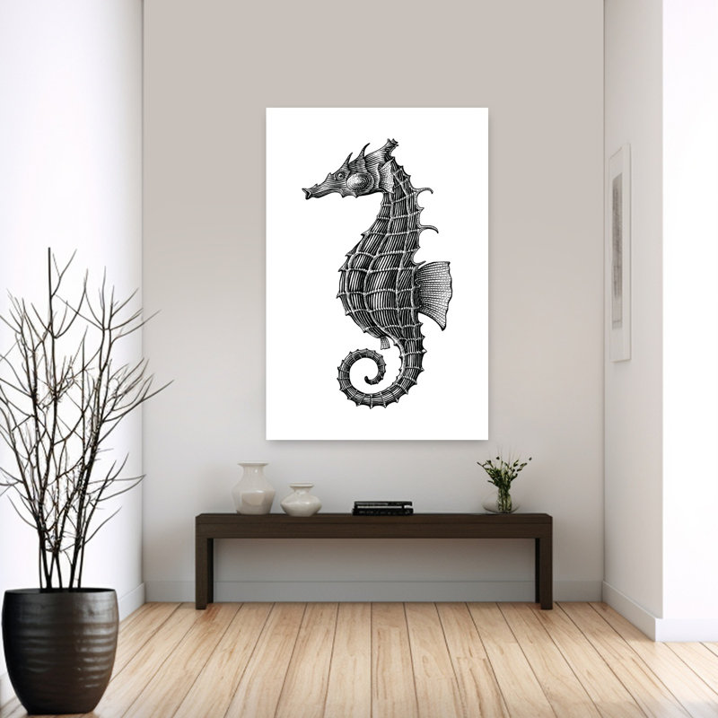«Graceful Seahorse», dessin abstrait, hippocampe, art mural côtier, H 60 po x l 40 po