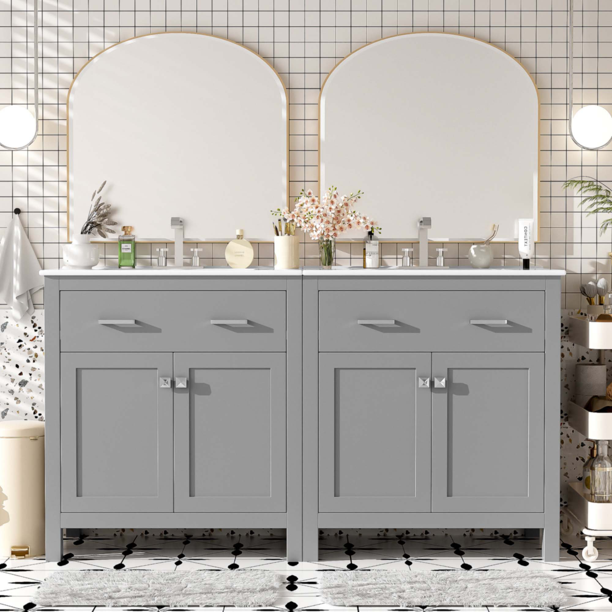 Latitude Run® 60" Modern Gray Bathroom Vanity Set With Double Vanities ...
