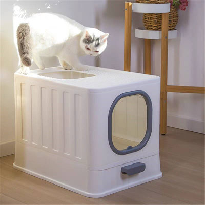 Chic White Large Cat Litter Box Pet Toilet Skylight Enclosed Drawer Scoop Covered Tray