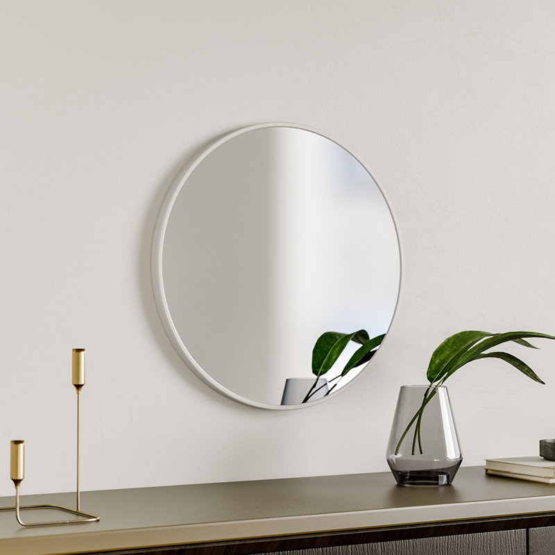 Baum Nordic Round Bathroom Framed Mirror Wall Hanging, 50cm H x 50cm W x 3.5cm D, White