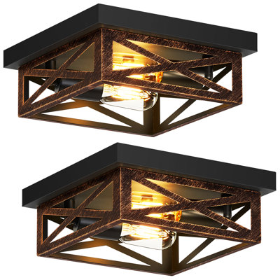 Plafonnier encastré carré 2 lumières bronze
