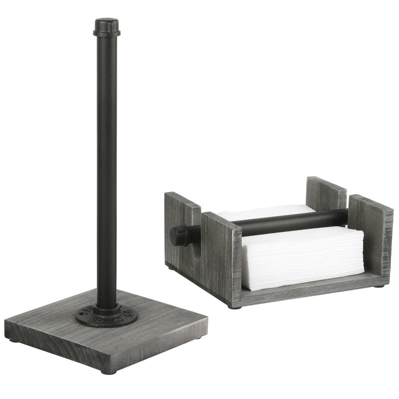 Wood Tabletop Paper Towel Holder, Grey