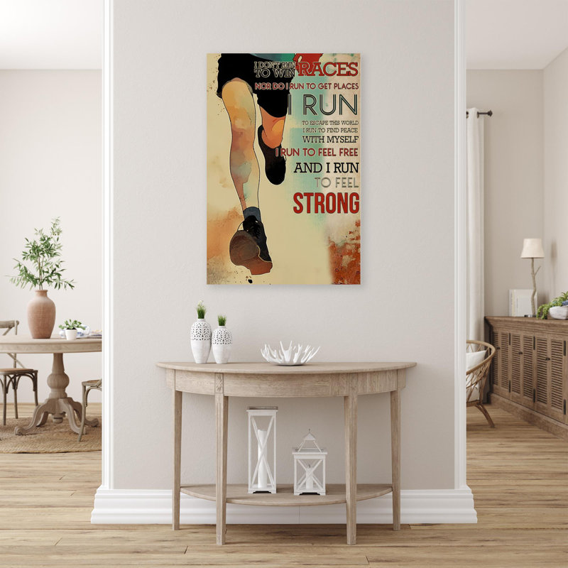 «I Run To Feel Strong», impression de rectangle sur toile tendue, impression sur toile, L 24 po x H 36 po