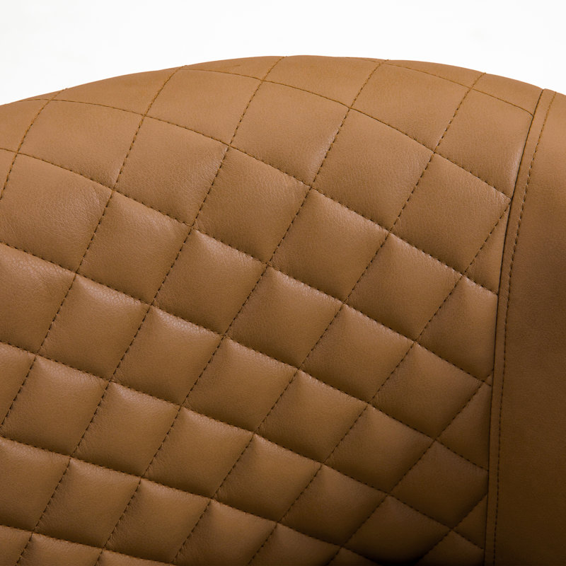 Fauteuil demi-tonneau capitonné en similicuir Edvardas, Similicuir café